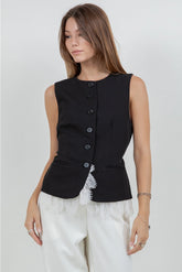 Soft Woven Structured Vest with Contrast Bottom Lace